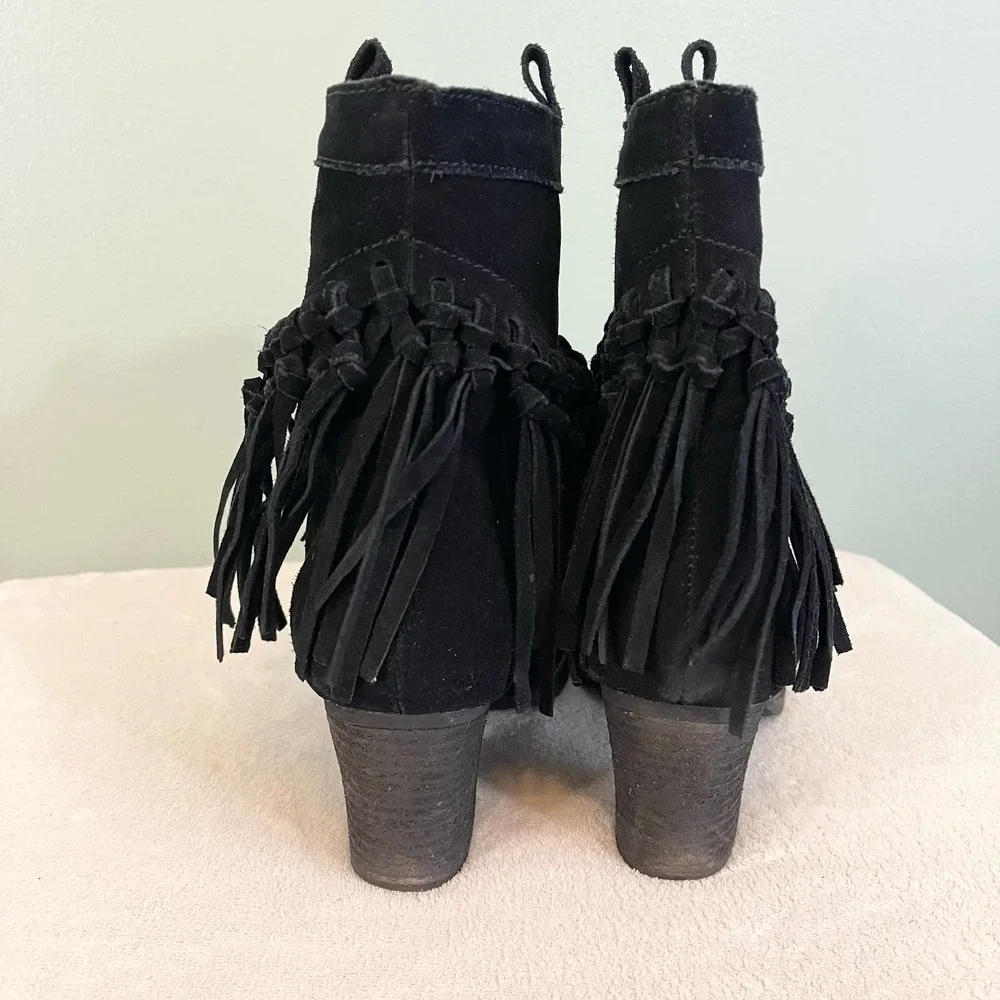 Sbicca Women's Vintage Collection Suede Leather Fringe Ankle Black Boots Sz 7.5 - Picture 4 of 10